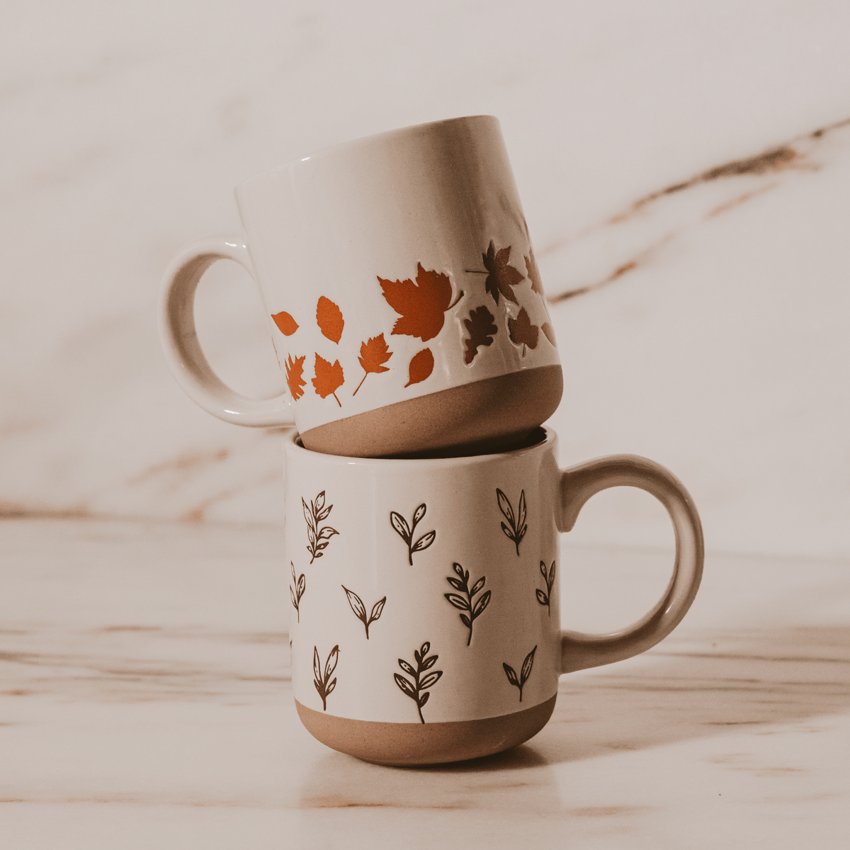 Sweet Water Decor Orange Leaves 14 oz Cream Stoneware Coffee Mug - view 4