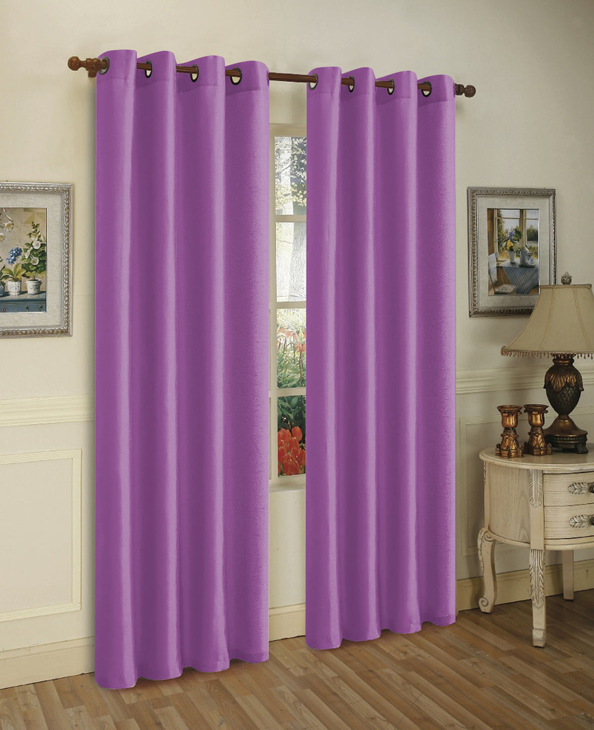 Set of Two 84" Solid Grommet Faux Silk Window Panels