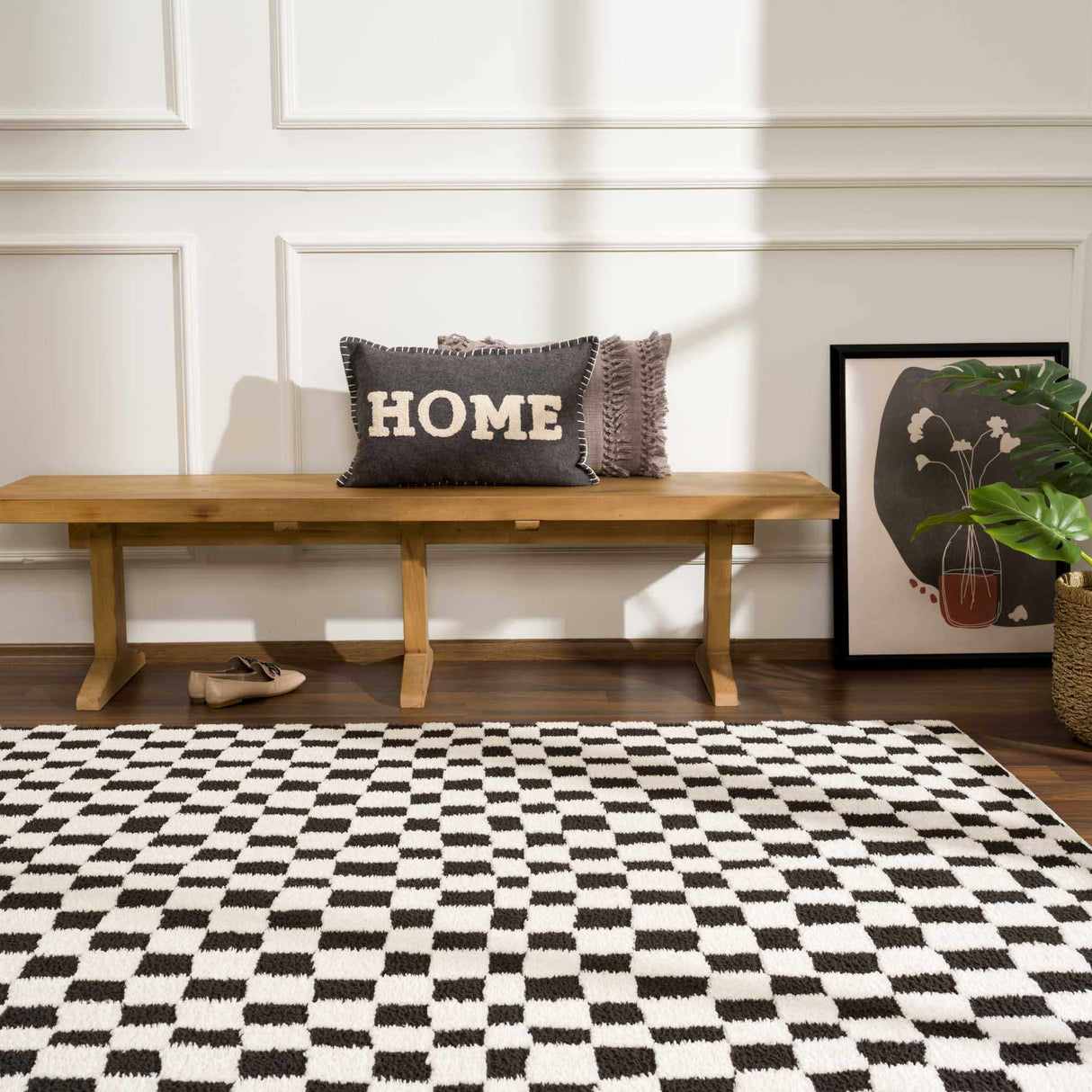 Lajos Black & White Checkered Plush Rug