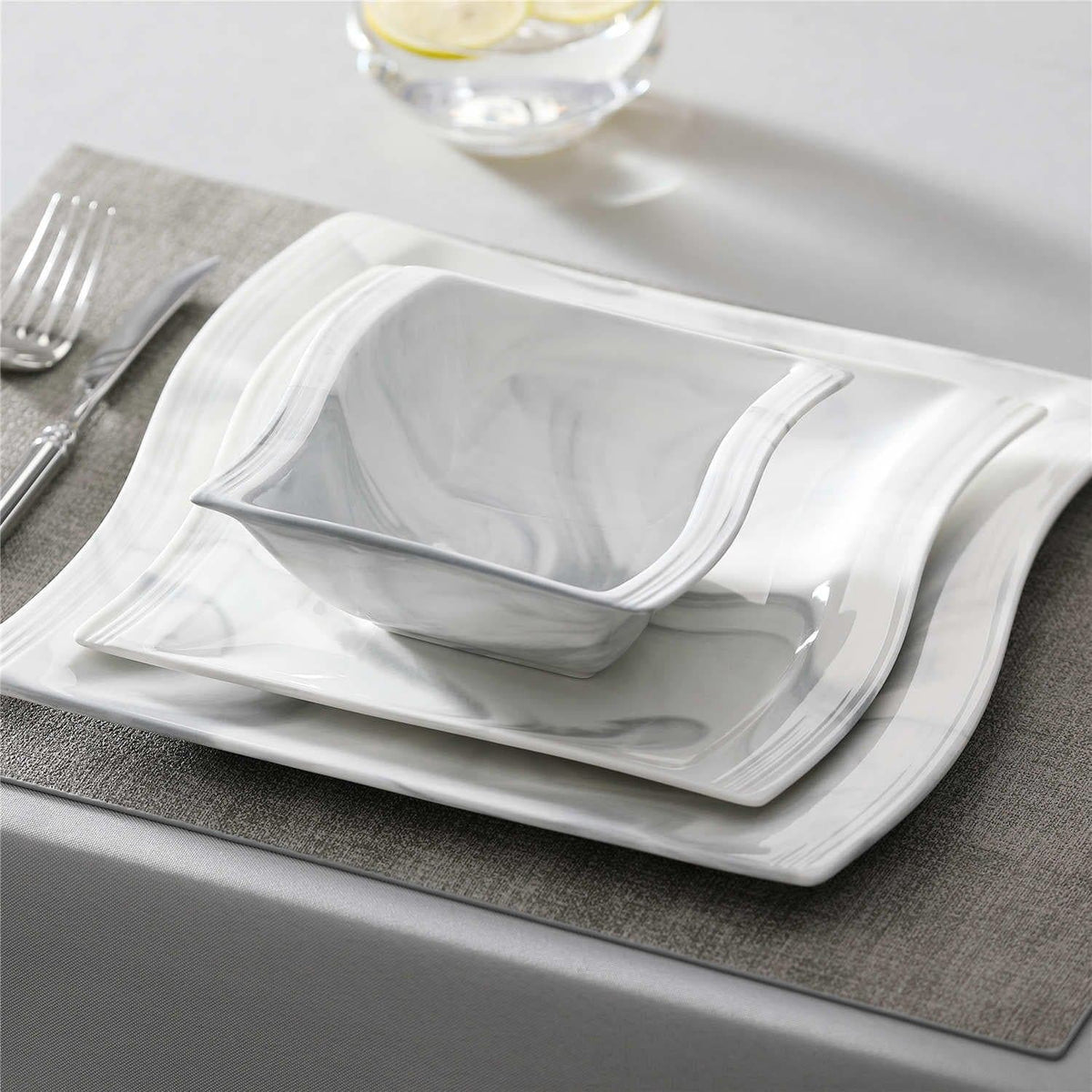 Flora Marble Pink 26 Piece Dinnerware Set