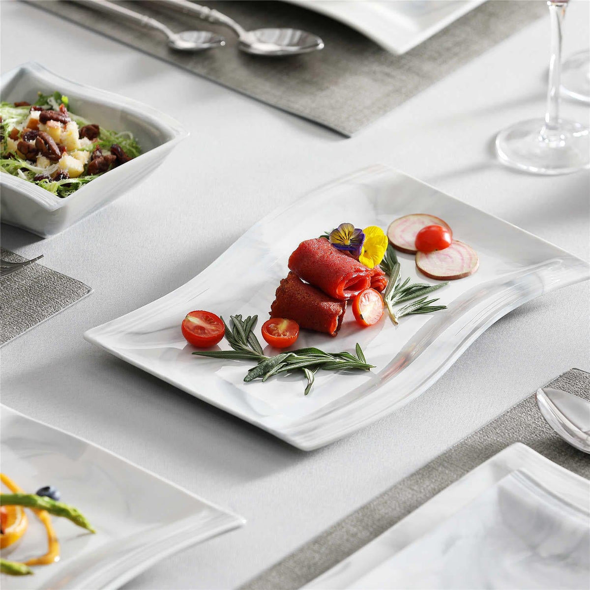 Flora Marble Blue 26 Piece Dinnerware Set