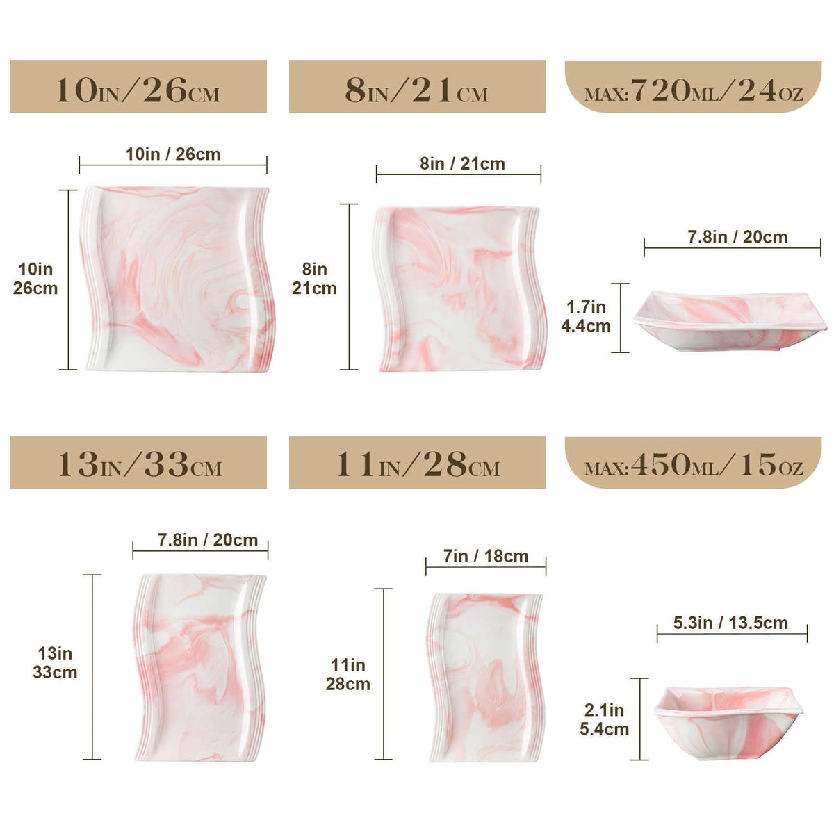 Flora Marble Pink 26 Piece Dinnerware Set