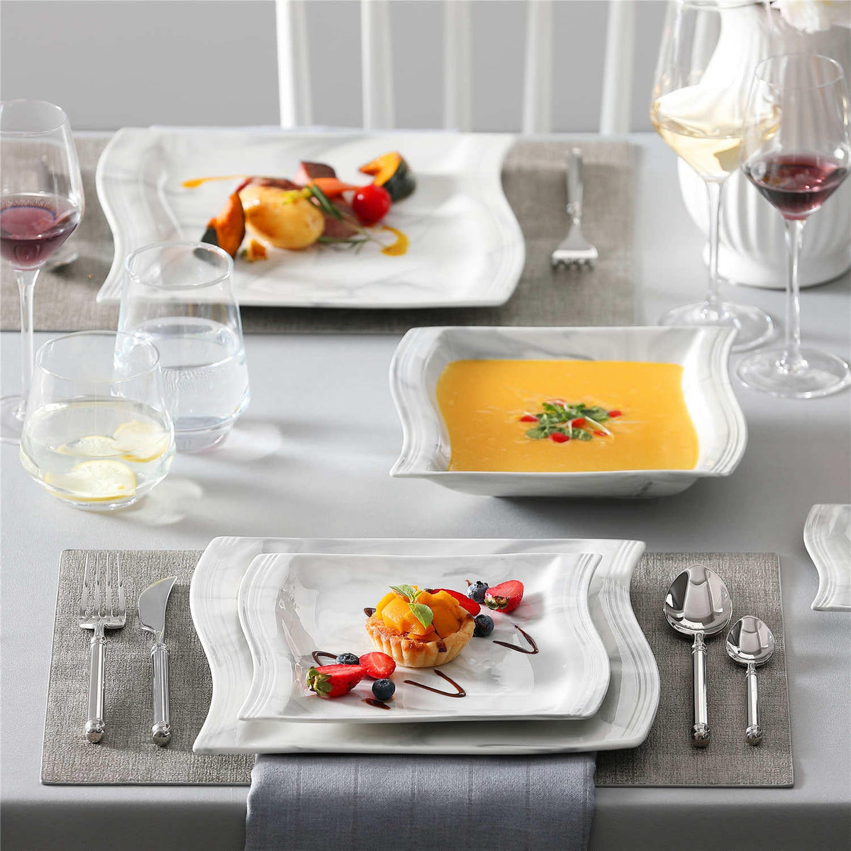 Flora Marble Blue 30 Piece Dinnerware Set