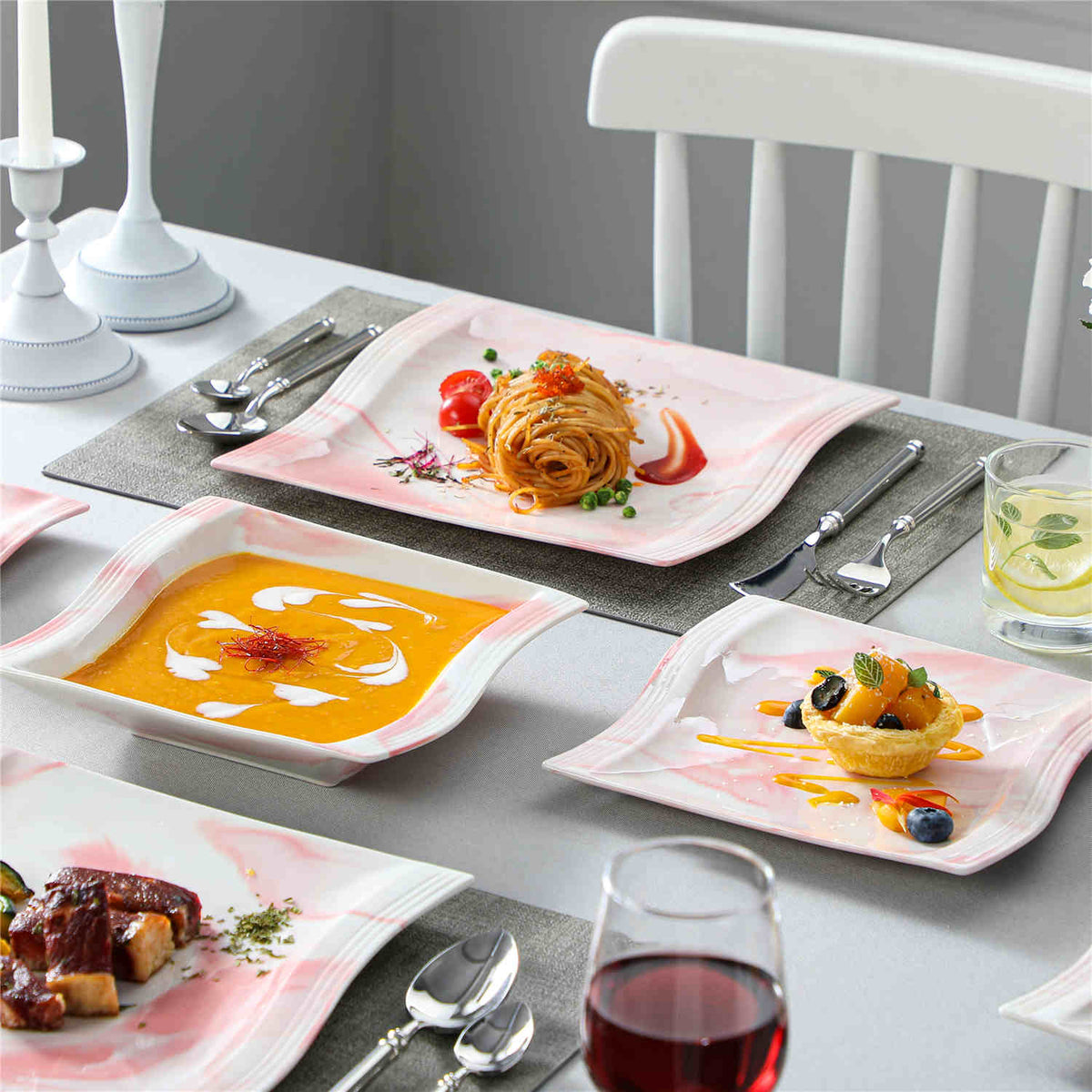 Flora Marble Blue 30 Piece Dinnerware Set
