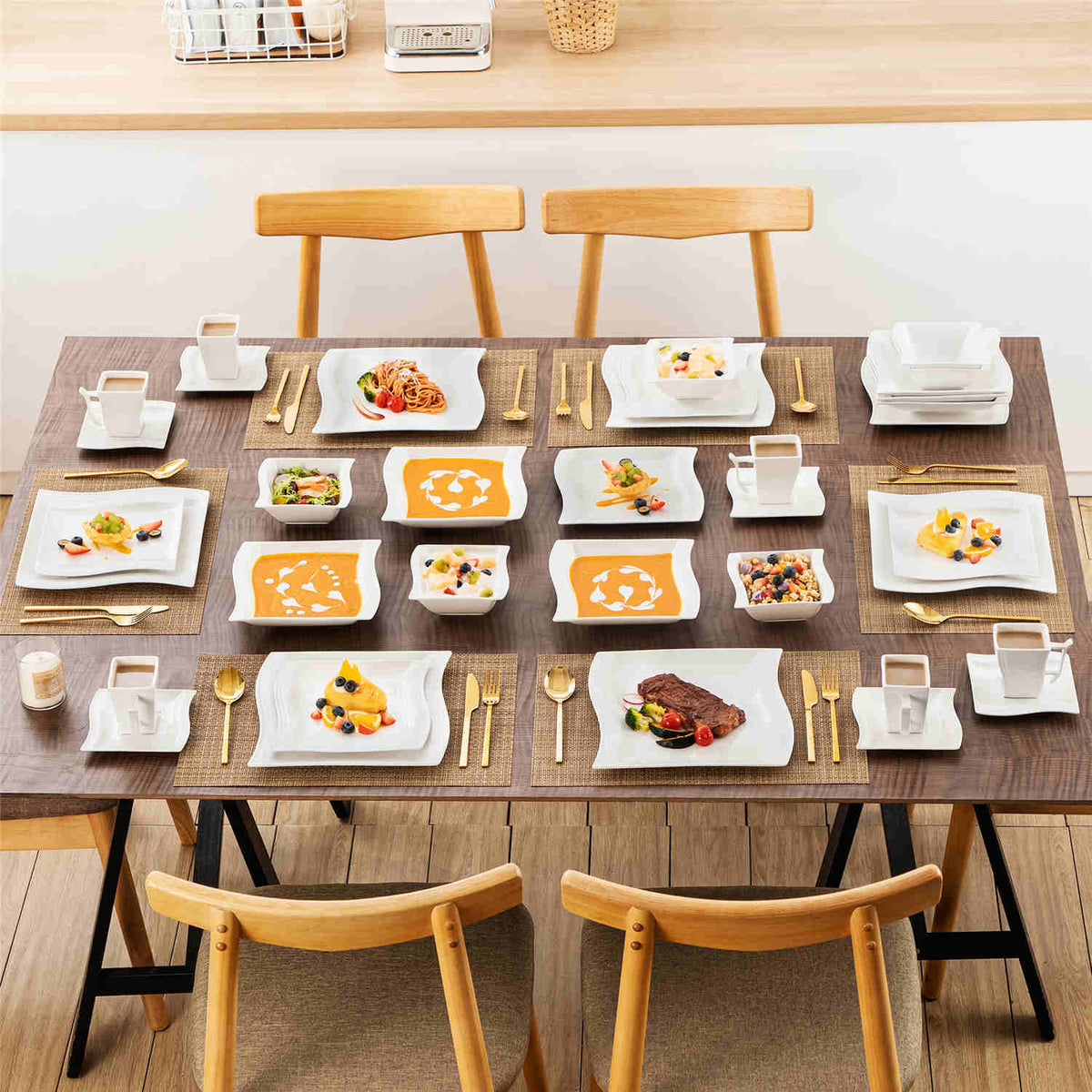 Flora Marble Grey 36 Piece Dinnerware Set