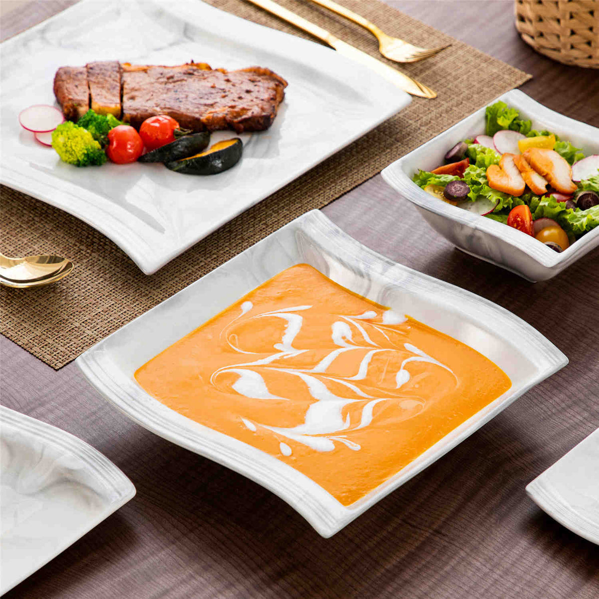 Flora Marble Grey 36 Piece Dinnerware Set