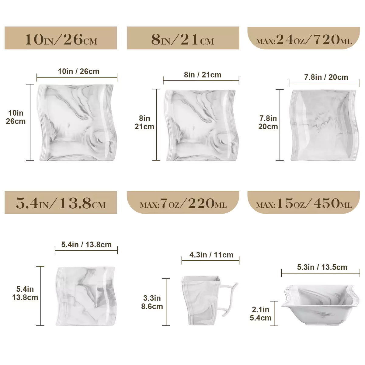 Flora Marble Grey 36 Piece Dinnerware Set