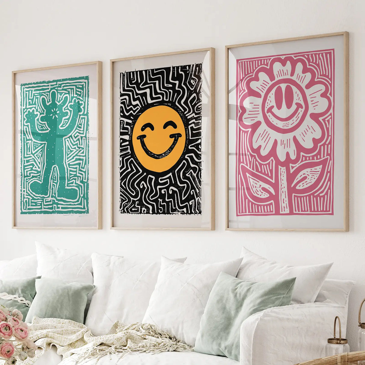 Funky Wall Art. Groovy Poster. Trendy Decor Set