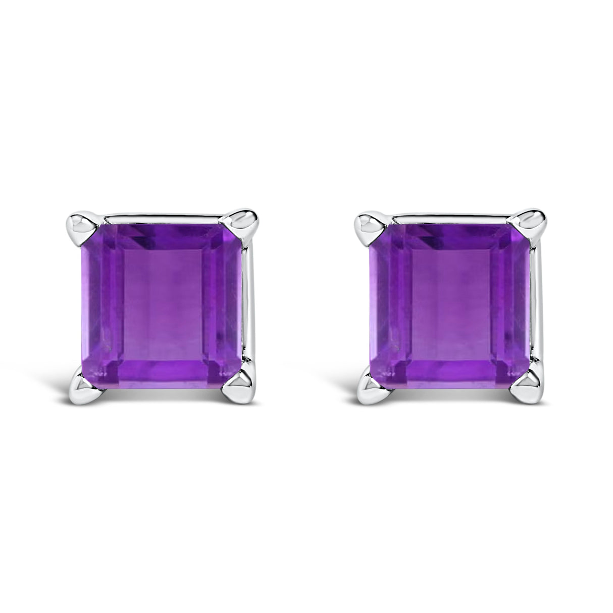 14K White Gold 5x5MM Princess Cut Purple Amethyst Solitaire Stud Earrings