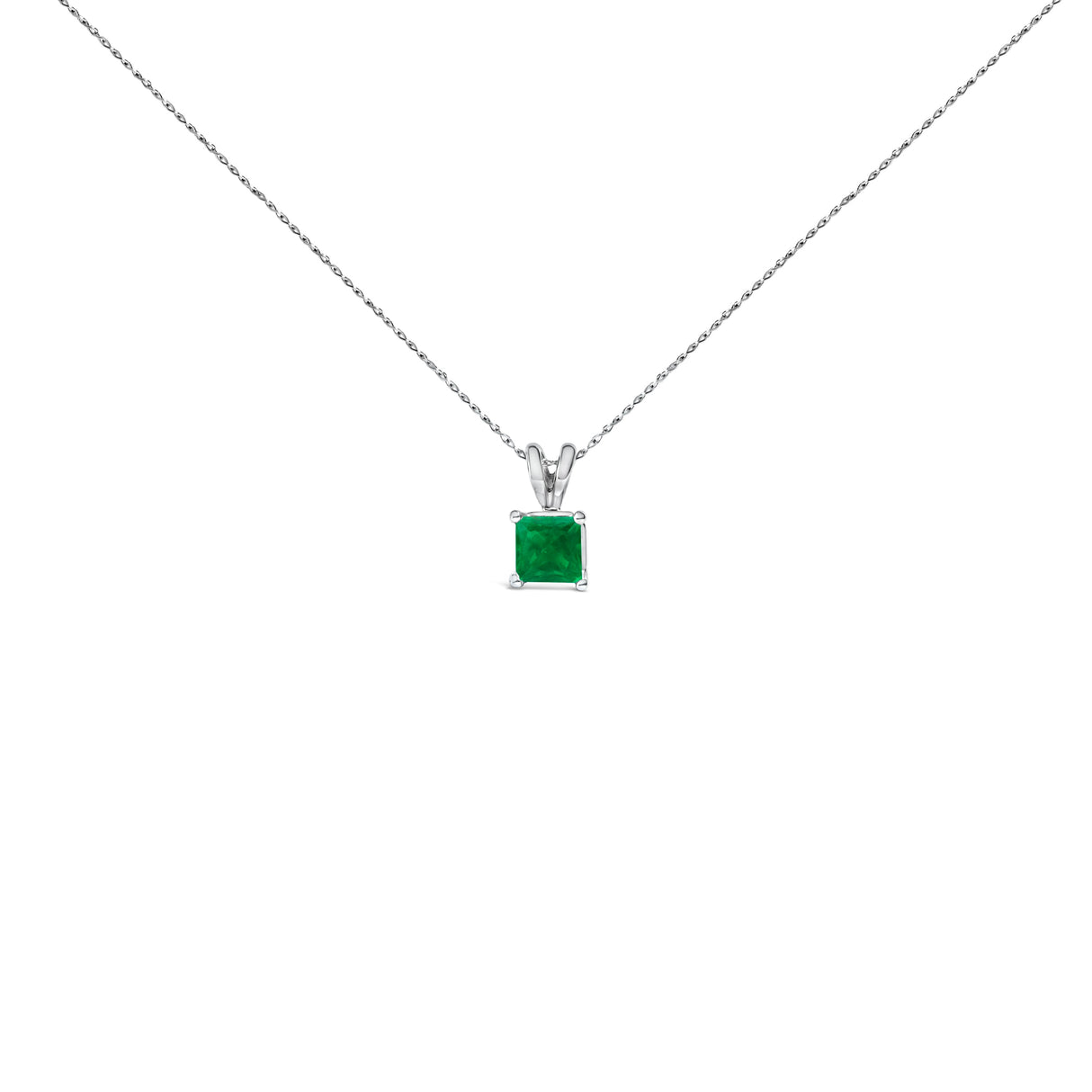 14K White Gold 5x5 MM Square Shaped Purple Amethyst Solitaire Pendant Necklace