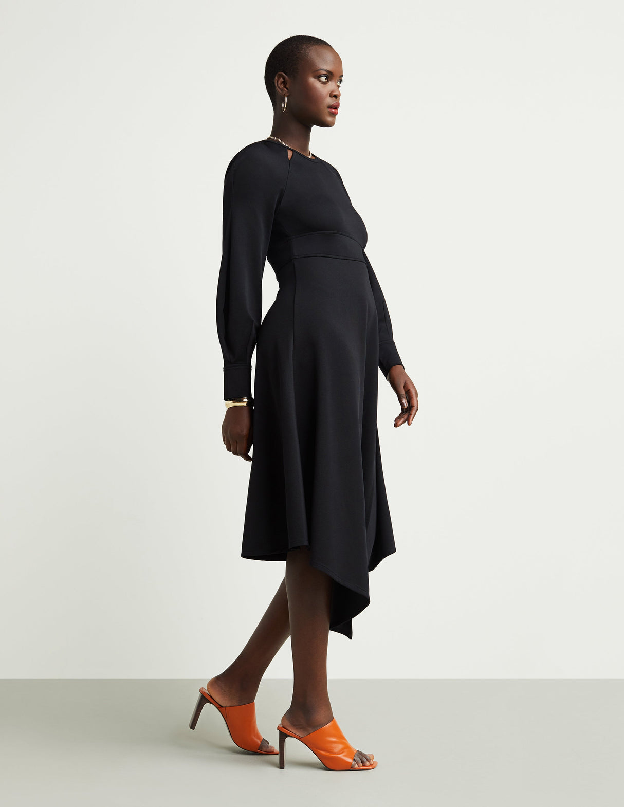 Banded-Waist Midi Dress