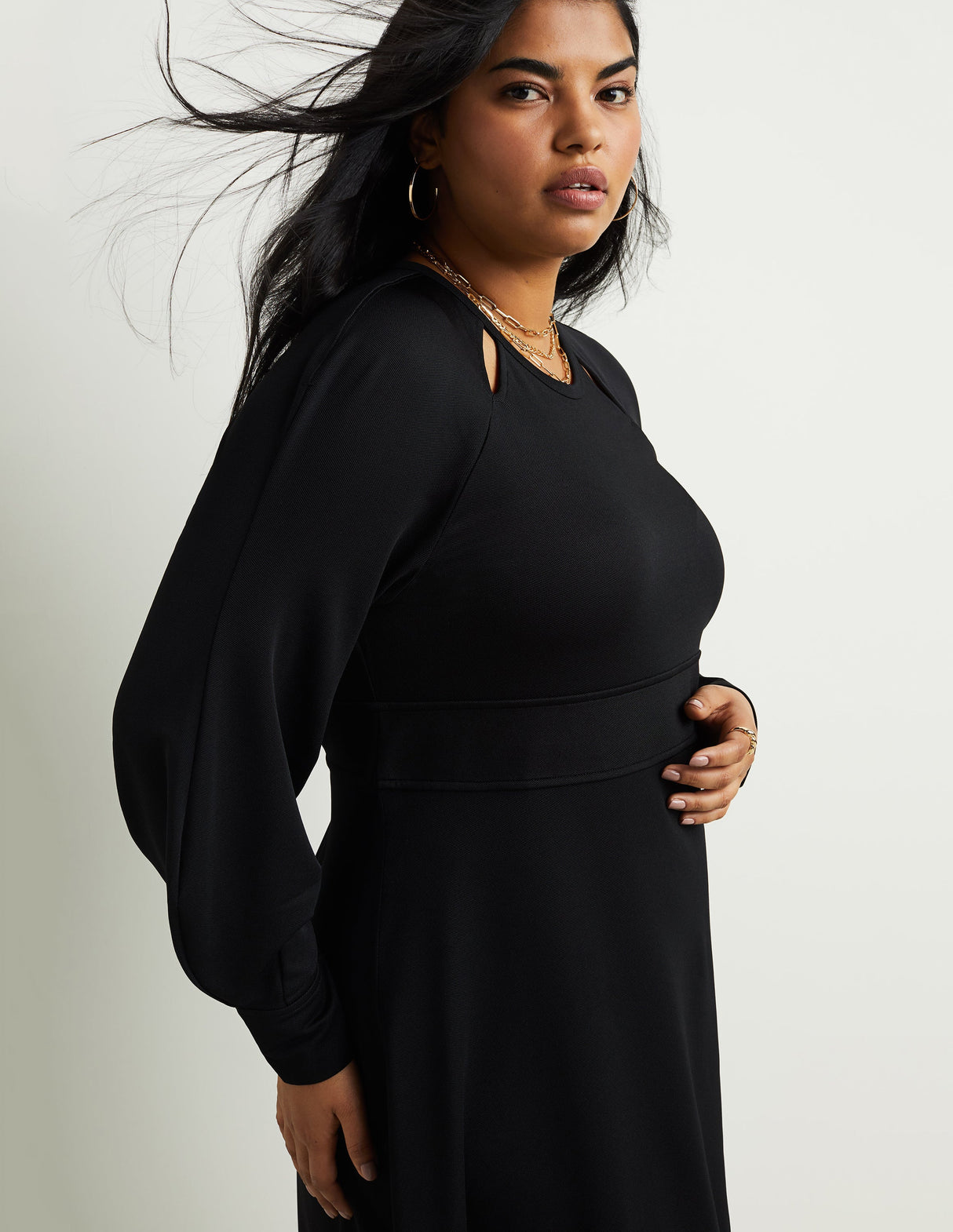 Banded-Waist Midi Dress