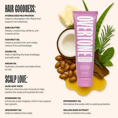 Overtone Misty Magenta Hair Mask Semi-Permanent Hair Dye & Color Conditioner Cotton Candy Pink for Brown; Blonde Hair - New