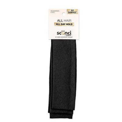 Scunci by Conair No Damage Stretch Fabric Headbands Black 5pcs - New