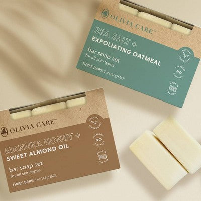 Olivia Care Bar Soap Set - Manuka Honey + Sweet Almond Oil 15oz/3ct - New