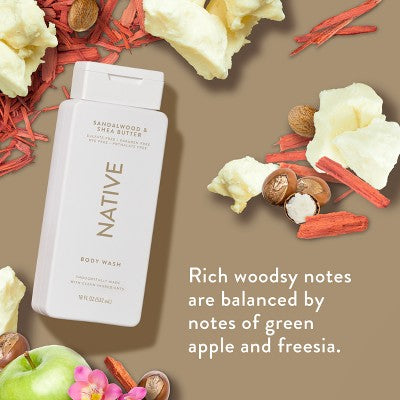 Native Body Wash for Men & Women Sandalwood & Shea Butter 18 fl oz - New