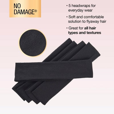 Scunci by Conair No Damage Stretch Fabric Headbands Black 5pcs - New