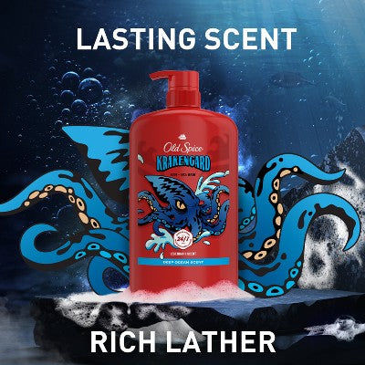 Old Spice Krakenguard Body+Face Wash Deep Ocean Scent 33.4 fl - New