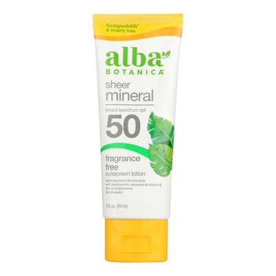 Alba Botanica Sheer Mineral Sunscreen Lotion SPF 50 3 fl. oz. - New