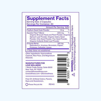 Love Wellness Sparkle Fiber Vegan Dietary Supplements 90ct - New