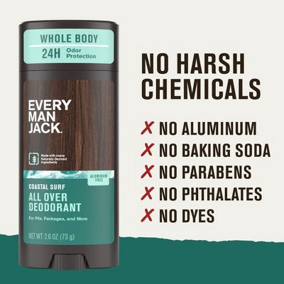 Every Man Jack All Over Solid Deodorant Coastal Surf 2.6oz - Imperfect Container