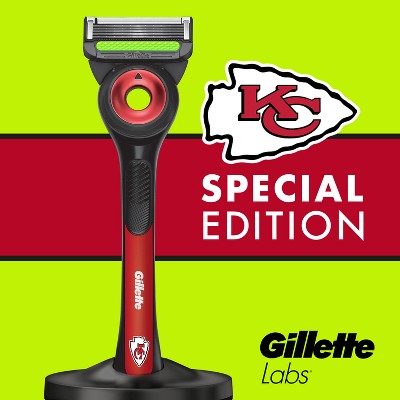 Gillette Labs Mens Special NFL Chiefs Edition Shaving Razor with 4 Refills and Magnetic Stand - New