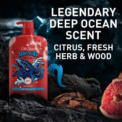 Old Spice Krakenguard Body+Face Wash Deep Ocean Scent 33.4 fl - New