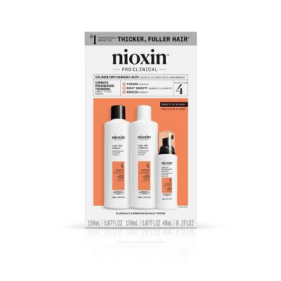 Nioxin System 4 Hair Thickening Colored & Damaged Hair Shampoo & Conditioner Kit 3ct - New