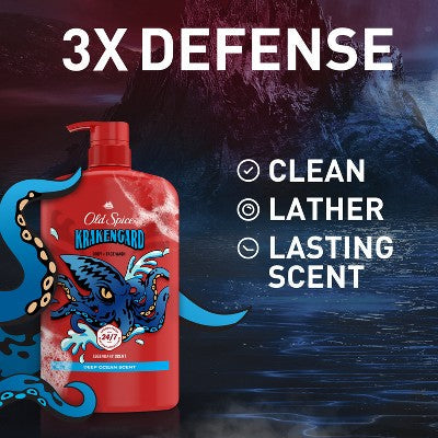Old Spice Krakenguard Body+Face Wash Deep Ocean Scent 33.4 fl - New