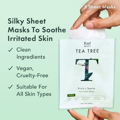 Rael Beauty Tea Tree Facial Sheet Mask 5ct/4.2oz - New