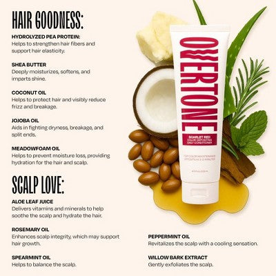 Overtone Scarlet Red Daily Conditioner- Semi-Permanent Ruby Red 4.5 oz - New