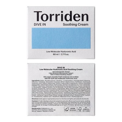 Torriden Dive-In Soothing Cream Korean Skincare for Calming and Deep Moisturization 2.7 fl oz - Imperfect Box