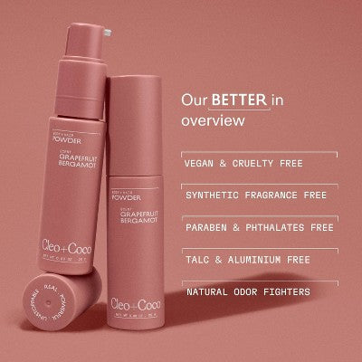 cleo+coco. Body and Hair Antiperspirants and Deodorant Powder Grapefruit Bergamot 0.88oz - New