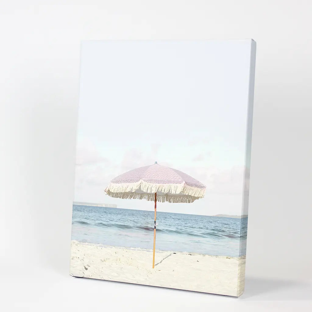 Girl's Nursery Wall Decor. Pink Umbrella, Blue Ocean