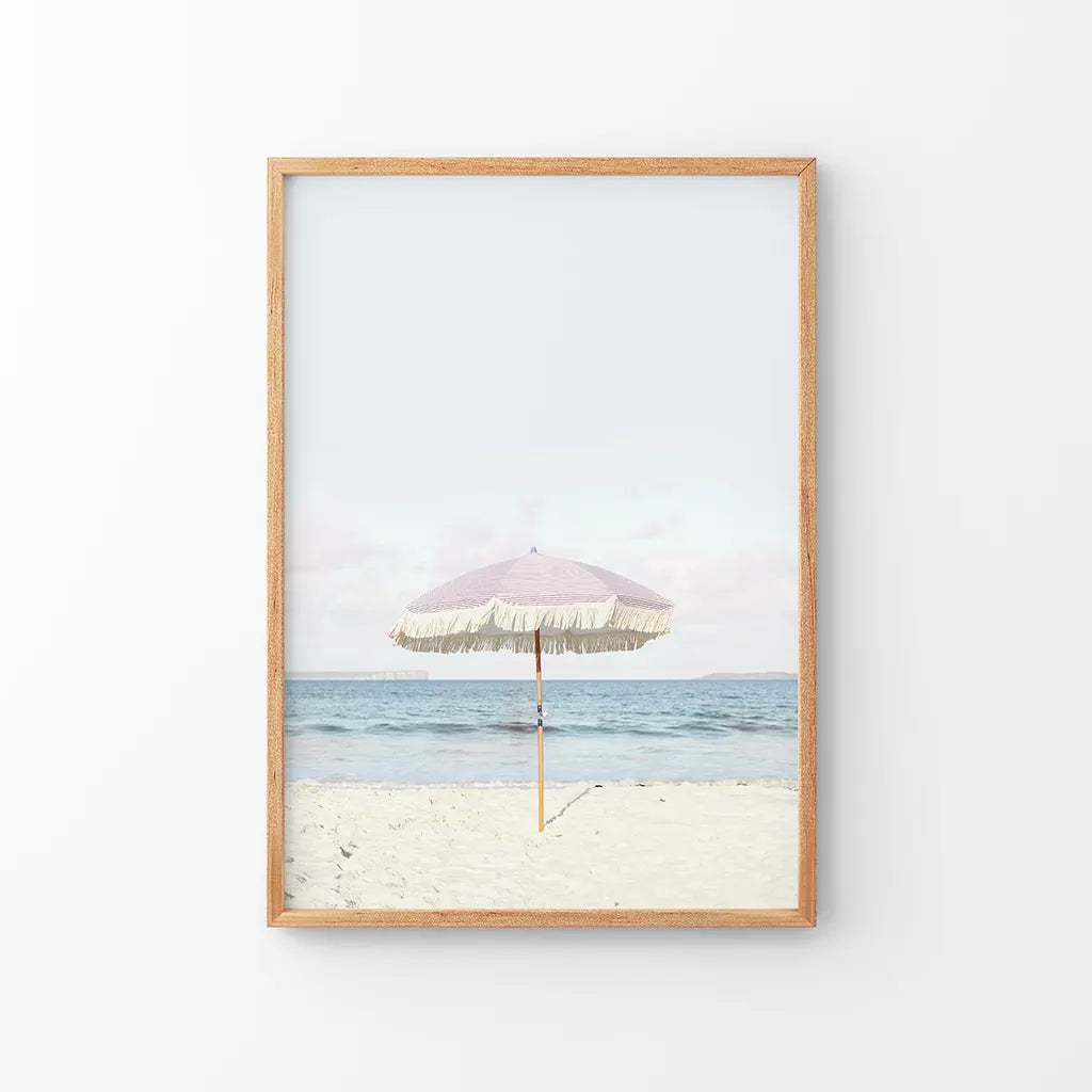 Girl's Nursery Wall Decor. Pink Umbrella, Blue Ocean