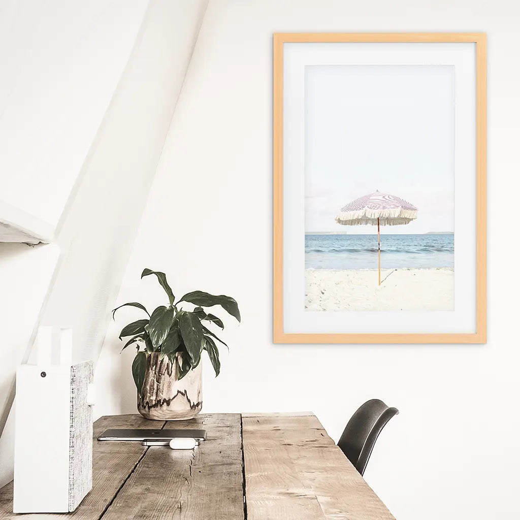 Girl's Nursery Wall Decor. Pink Umbrella, Blue Ocean