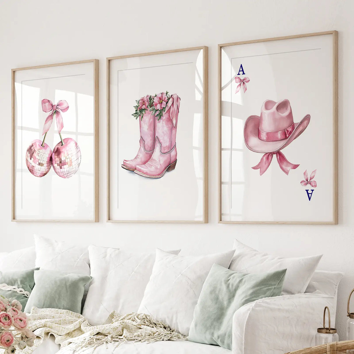 Cowgirl Hat and Boots Wall Art Pink Poster Set