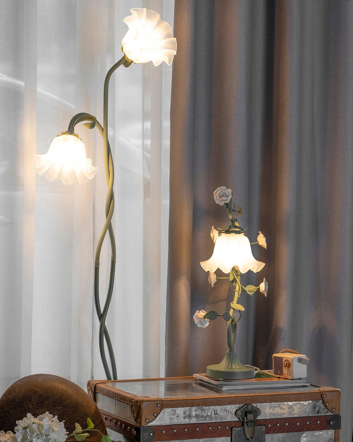 Calla Flower Floor Lamp Matte Green Floral Standing Light