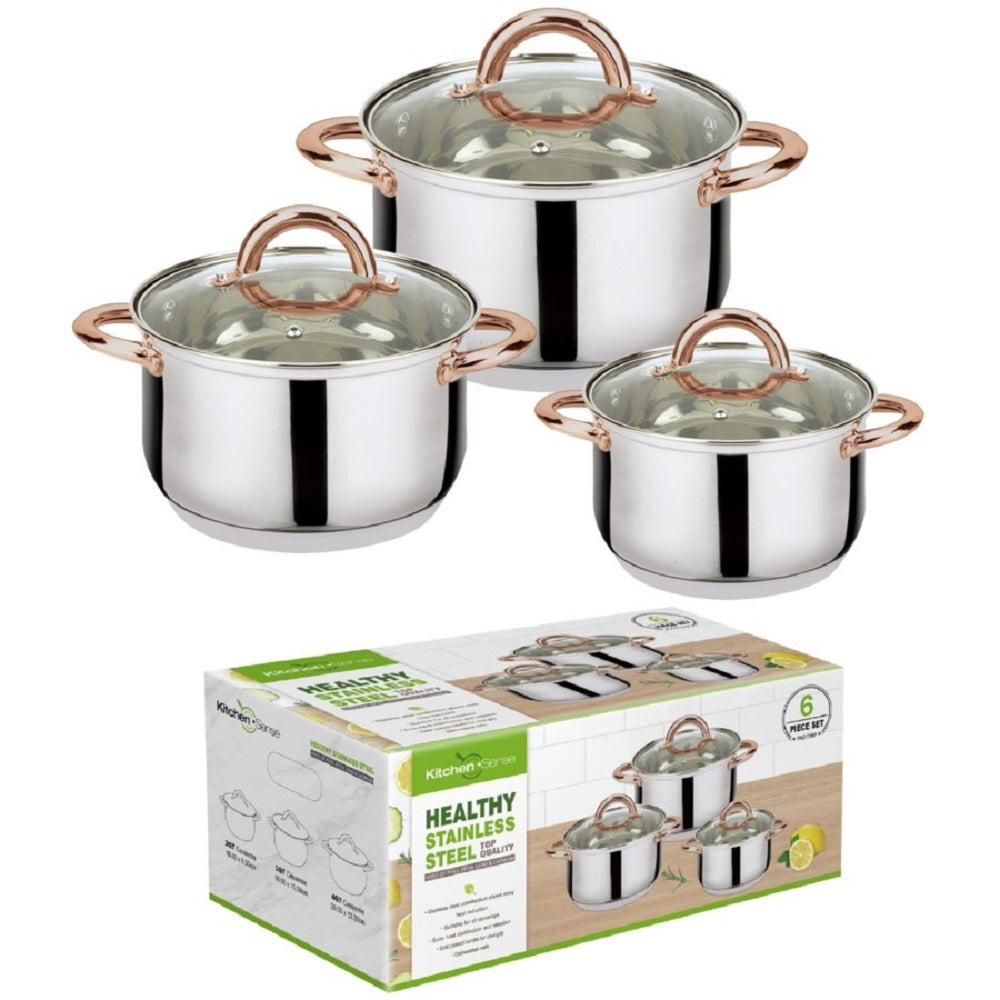6 Piece Stainless Steel Casserole Set Pots and Lids
