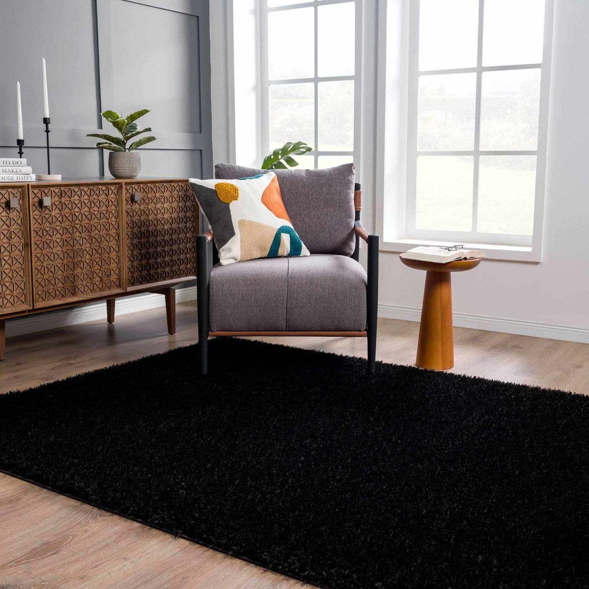 Boutique Rugs Faina Solid Black Shag Washable Area Rug - view 3