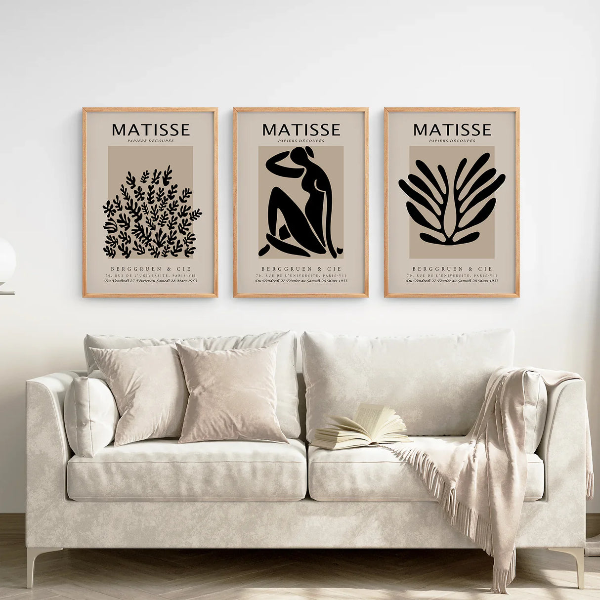 Black and Beige Matisse Set of 3 Posters. Vintage Style