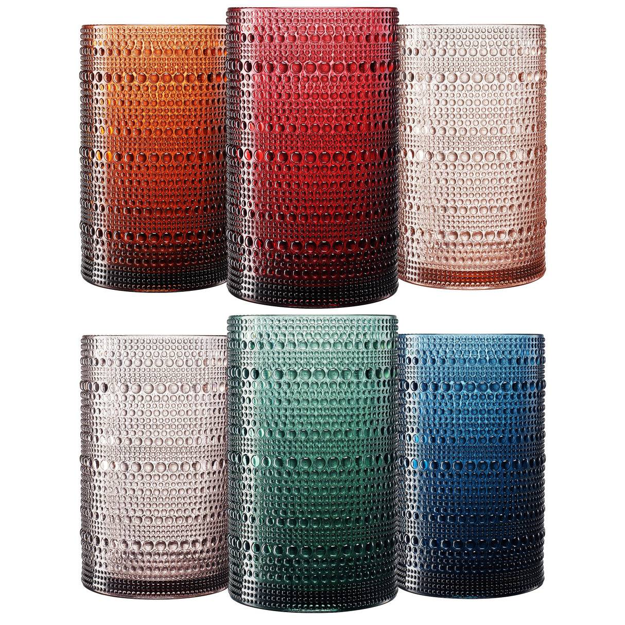 Eze Acrylic Highball Hobnail Glassware, Set of 6