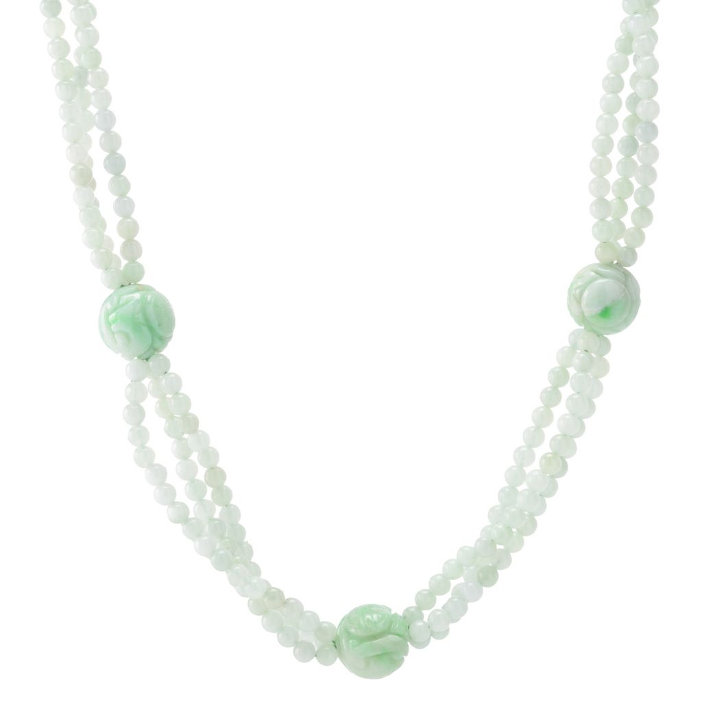 Far East Jewelry Hand Carved Jade Bead Station & Multi Strand Necklace