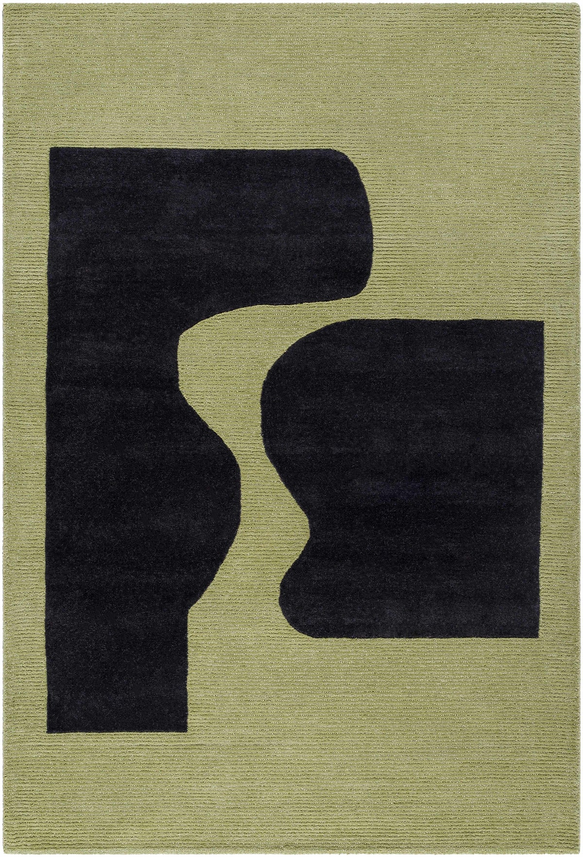 Arvok Olive Green Organic Block Art Deco Wool Handmade Area Rug - Clearance