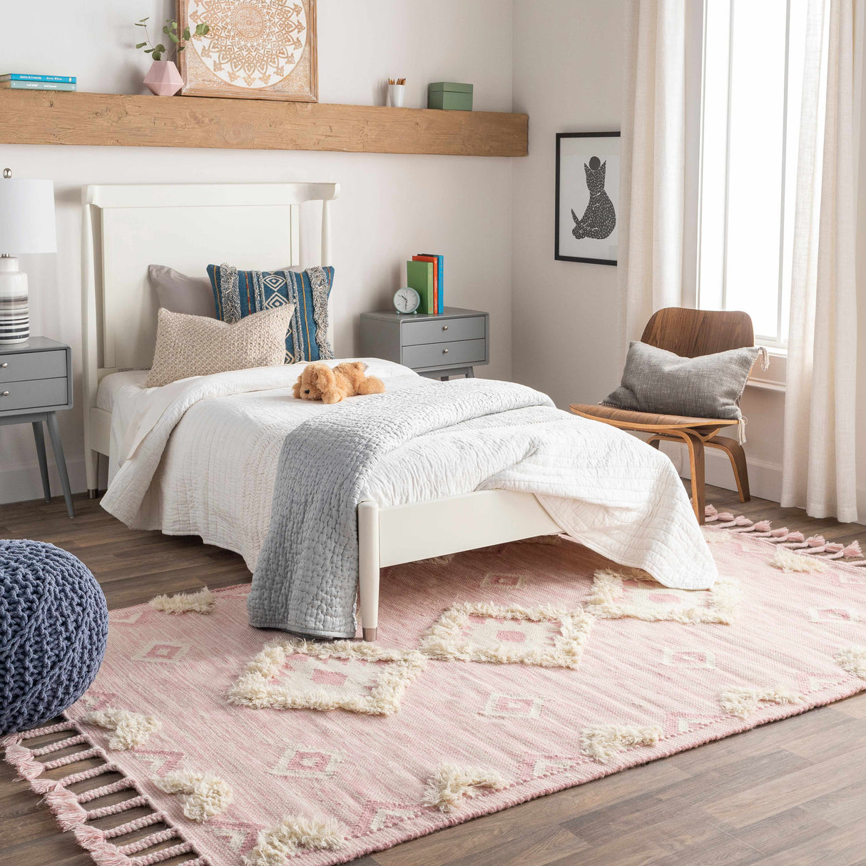 Gardner Pink Wool Tassel Rug - Clearance