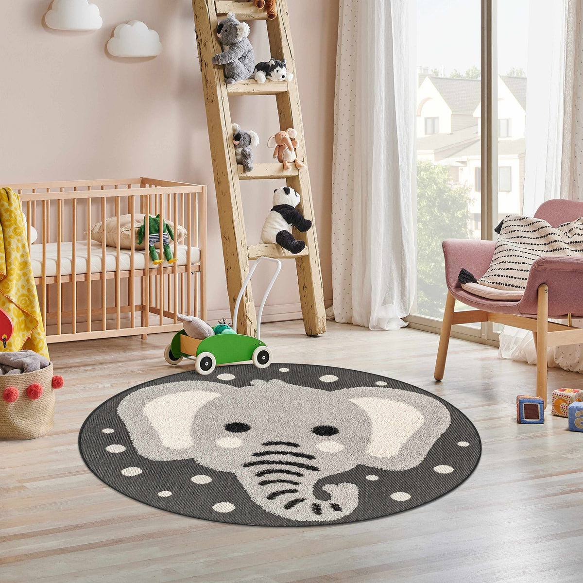 Kids Elephant Animal Print Nursery Outdoor Area Rug - Clearance