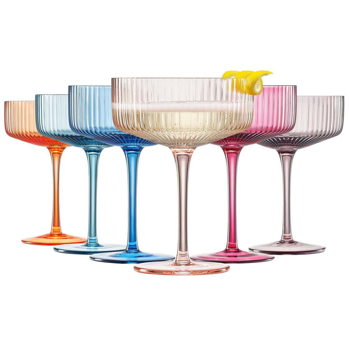 Como Ribbed Champagne Coupe Cocktail Glassware, Set of 6