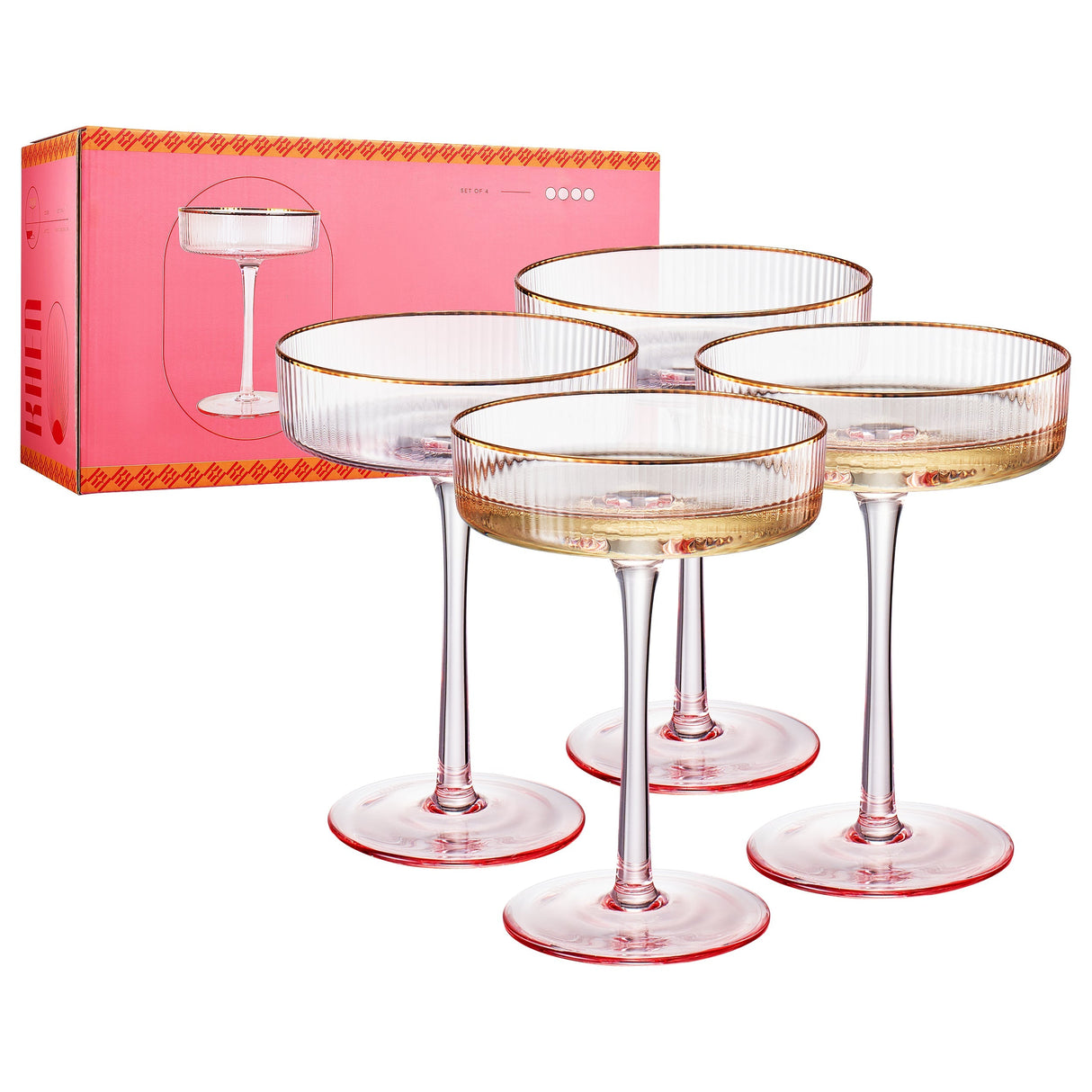 Aurelia Champagne Coupe Cocktail Glassware, Set of 4