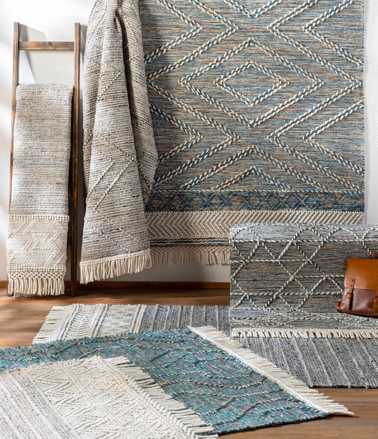 Blue Bogwalk Wool Blend Braided Tassel Area Rug - Clearance