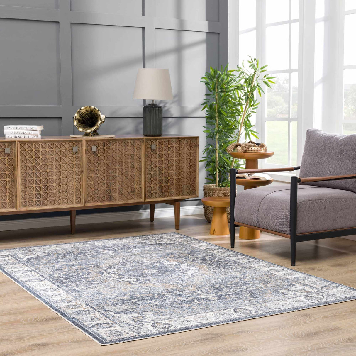 Aurum Blue Washable Area Rug - Clearance